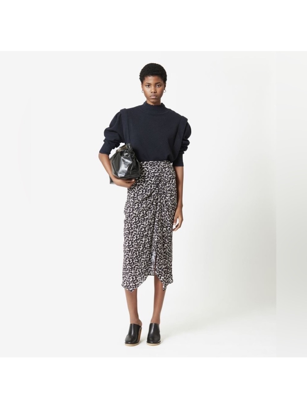 Isabel Marant Draped Midi Skirt in Black and White Print Large